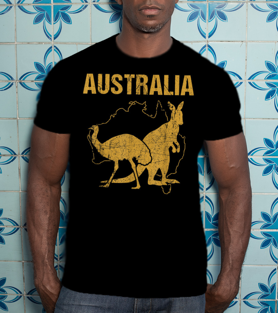Australia Kangaroo And Emu Silhouette Map T-Shirt
