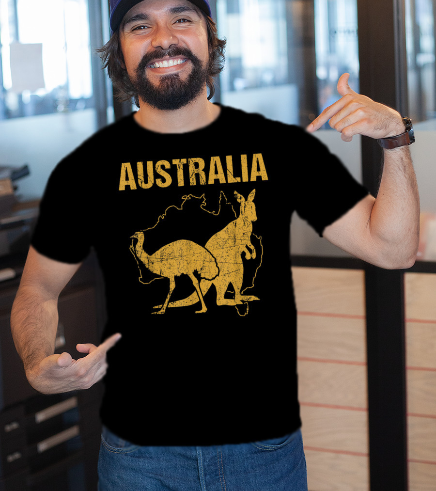 Australia Kangaroo And Emu Silhouette Map T-Shirt
