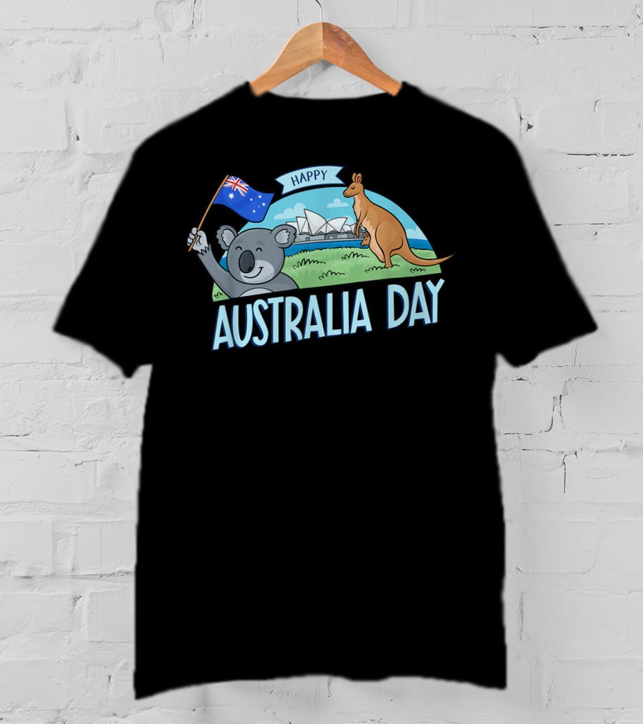 Happy Australia Day Koala Bear And Kangaroo With Australian Flag T-Shirt