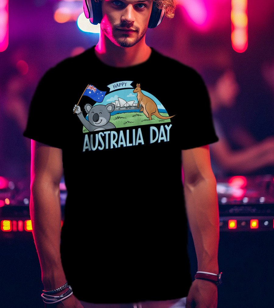 Happy Australia Day Koala Bear And Kangaroo With Australian Flag T-Shirt