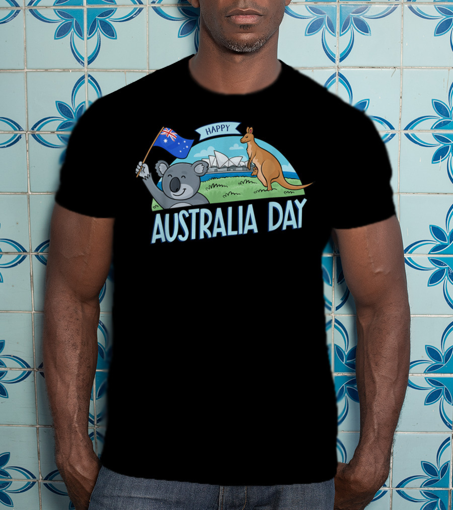 Happy Australia Day Koala Bear And Kangaroo With Australian Flag T-Shirt