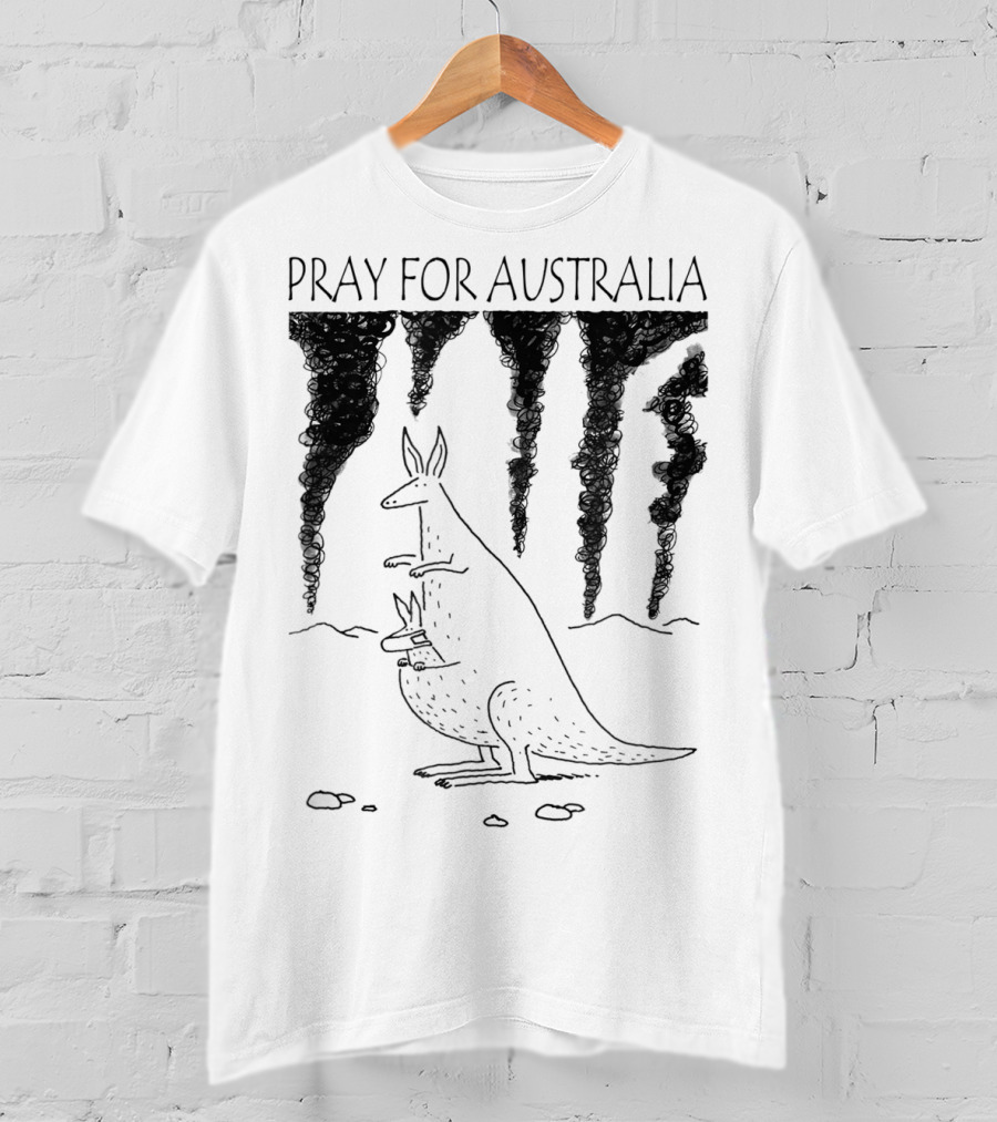 Pray For Australia Kangaroo Mother And Baby With Dark Smoke T-Shirt