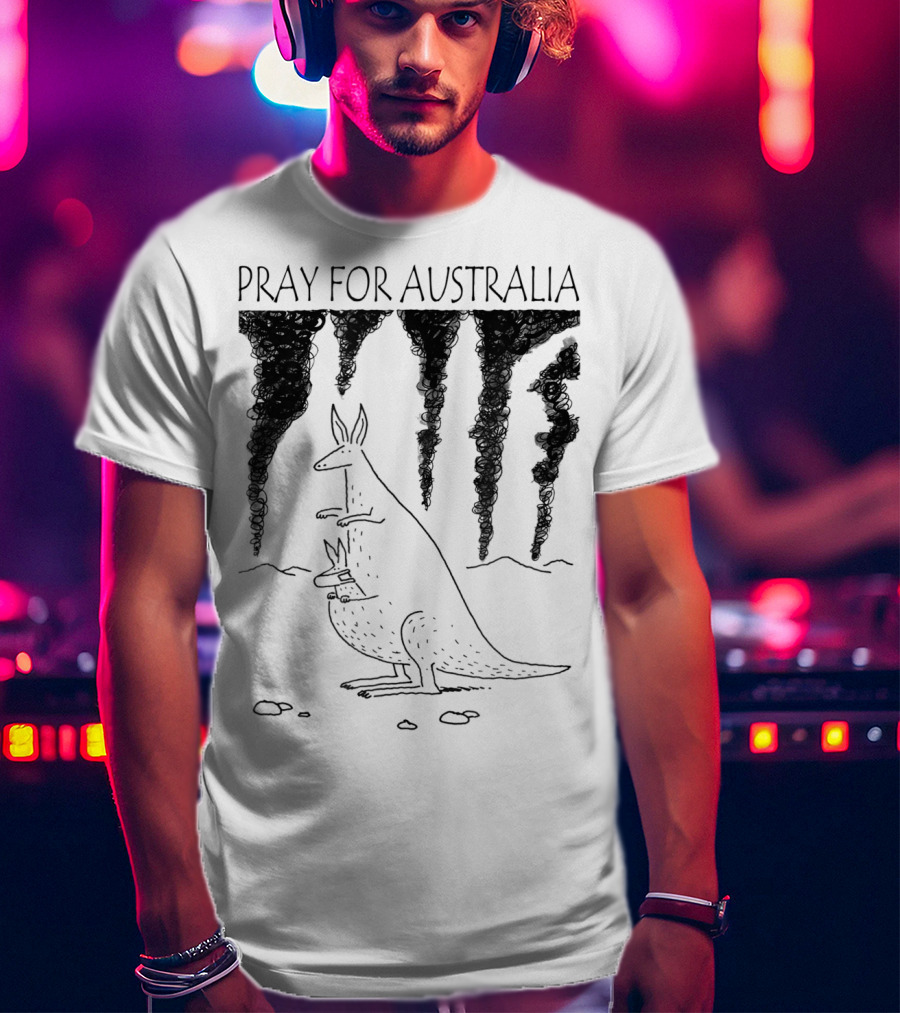 Pray For Australia Kangaroo Mother And Baby With Dark Smoke T-Shirt