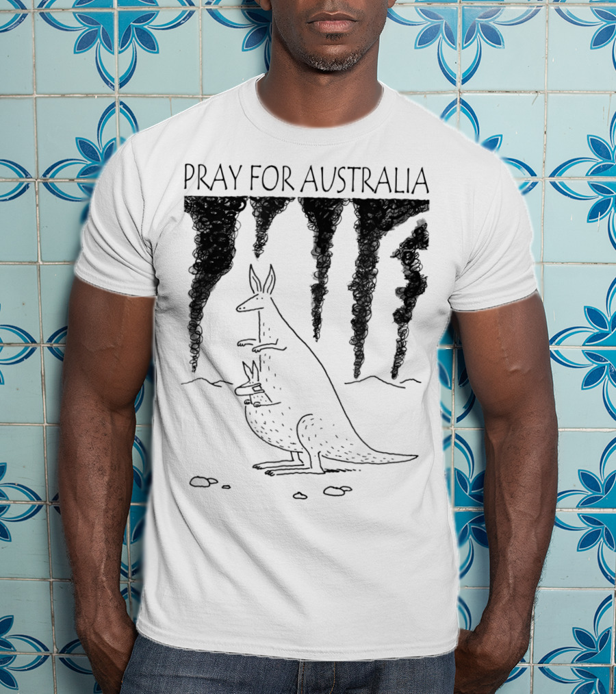 Pray For Australia Kangaroo Mother And Baby With Dark Smoke T-Shirt