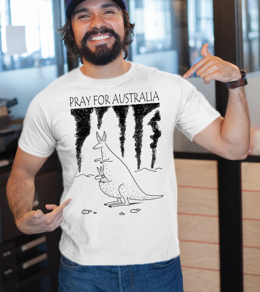 Pray For Australia Kangaroo Mother And Baby With Dark Smoke T-Shirt