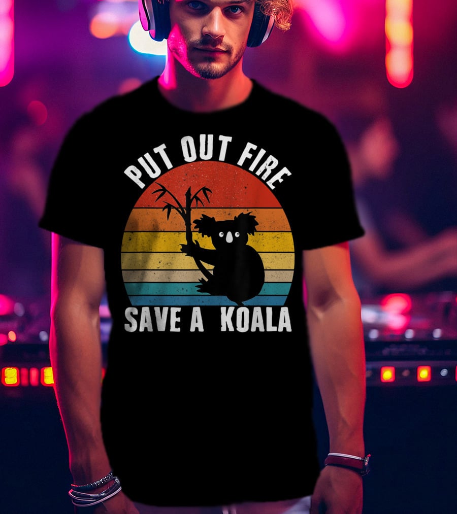 Vintage Put Out Fire Save A Koala Retro Sunset T-Shirt