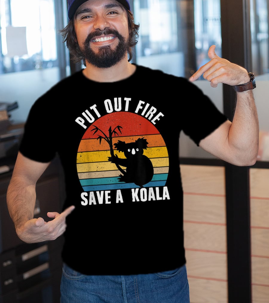 Vintage Put Out Fire Save A Koala Retro Sunset T-Shirt