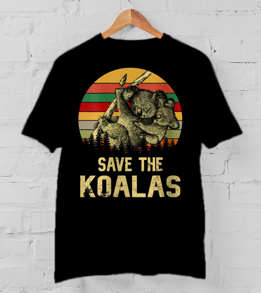 Save The Koalas Vintage Animal Sunset Stripe Forest T-Shirt