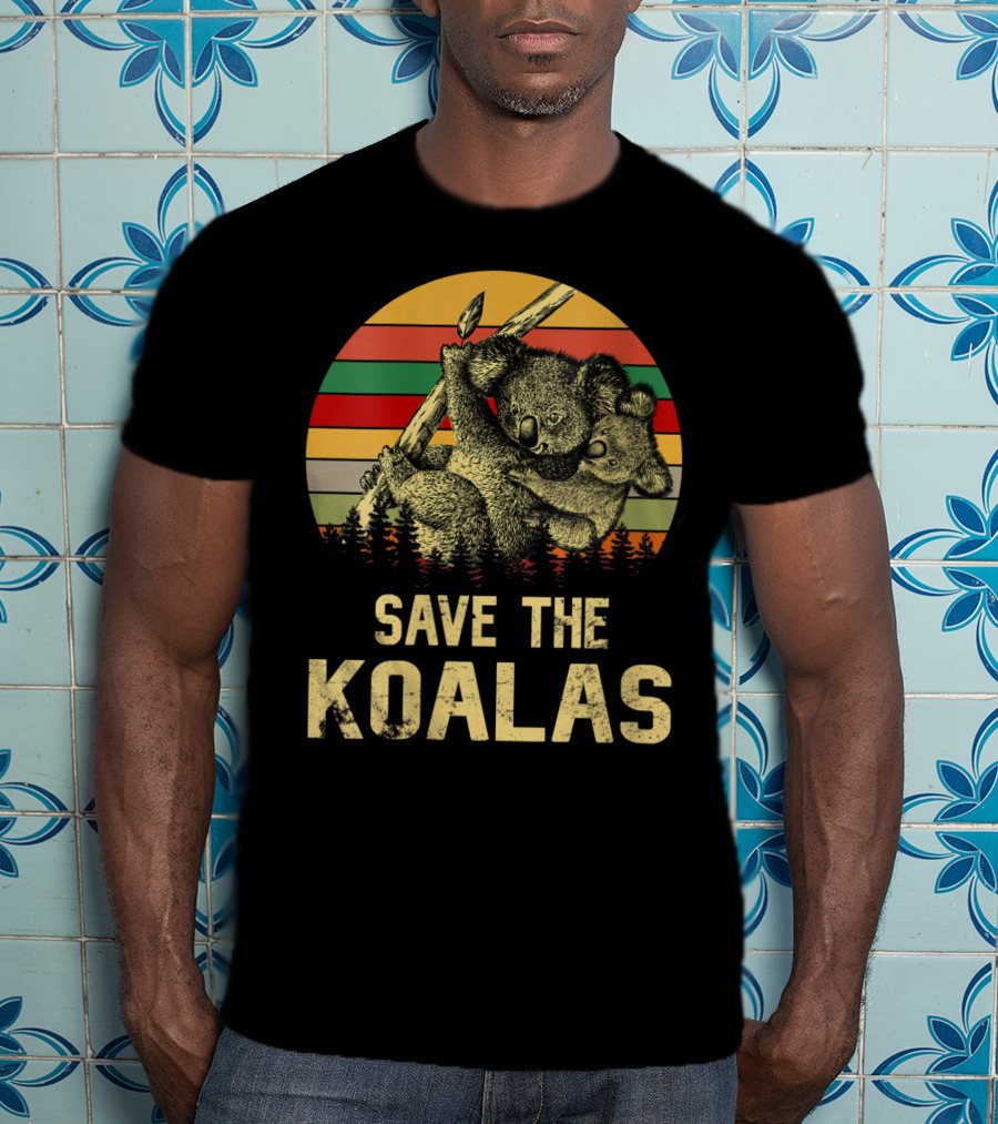Save The Koalas Vintage Animal Sunset Stripe Forest T-Shirt