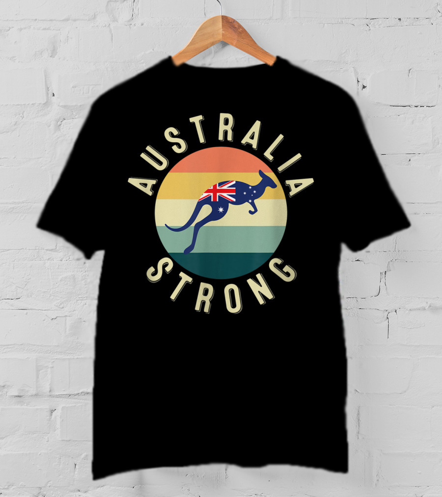 Australia Strong Kangaroo With Flag Sunset Stripes T-Shirt