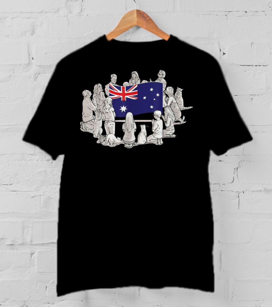 People Pray For Australia Flag Surrounded By Supporters And Wildlife T-Shirt
