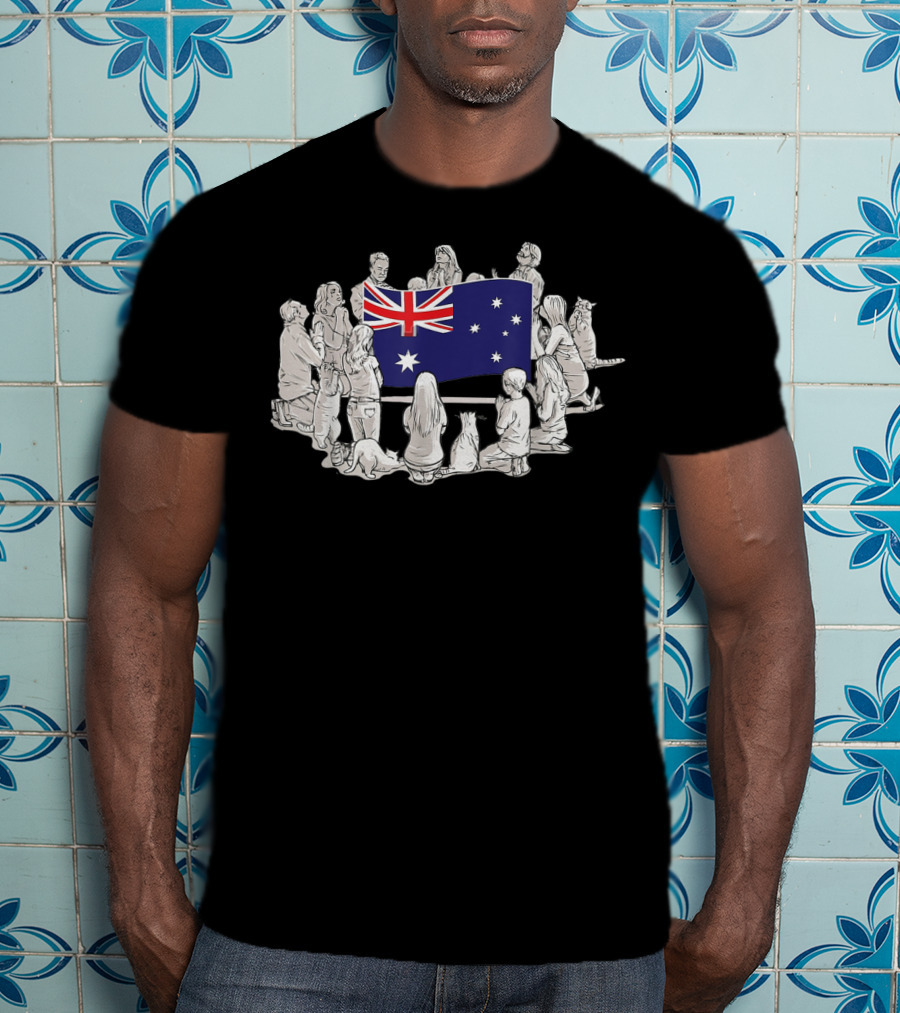 People Pray For Australia Flag Surrounded By Supporters And Wildlife T-Shirt