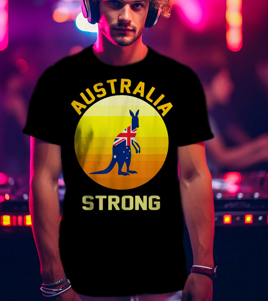 Australia Strong Retro Sun Kangaroo Flag T-Shirt