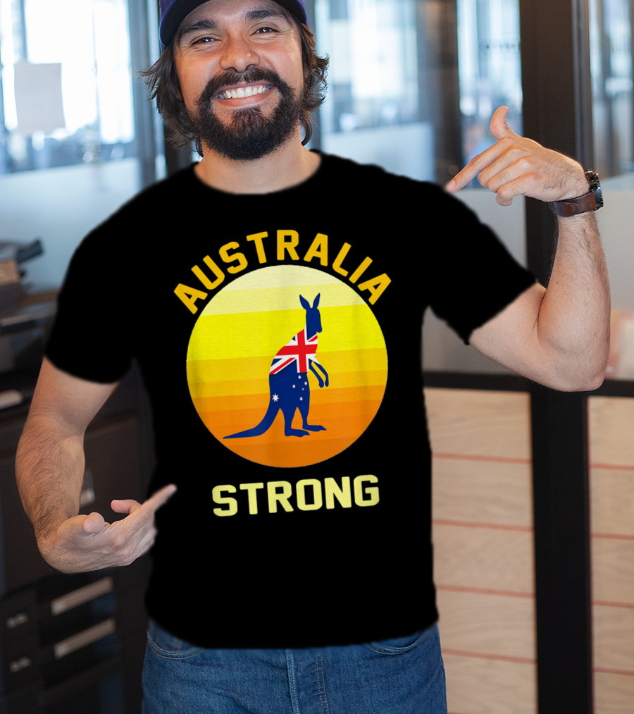 Australia Strong Retro Sun Kangaroo Flag T-Shirt