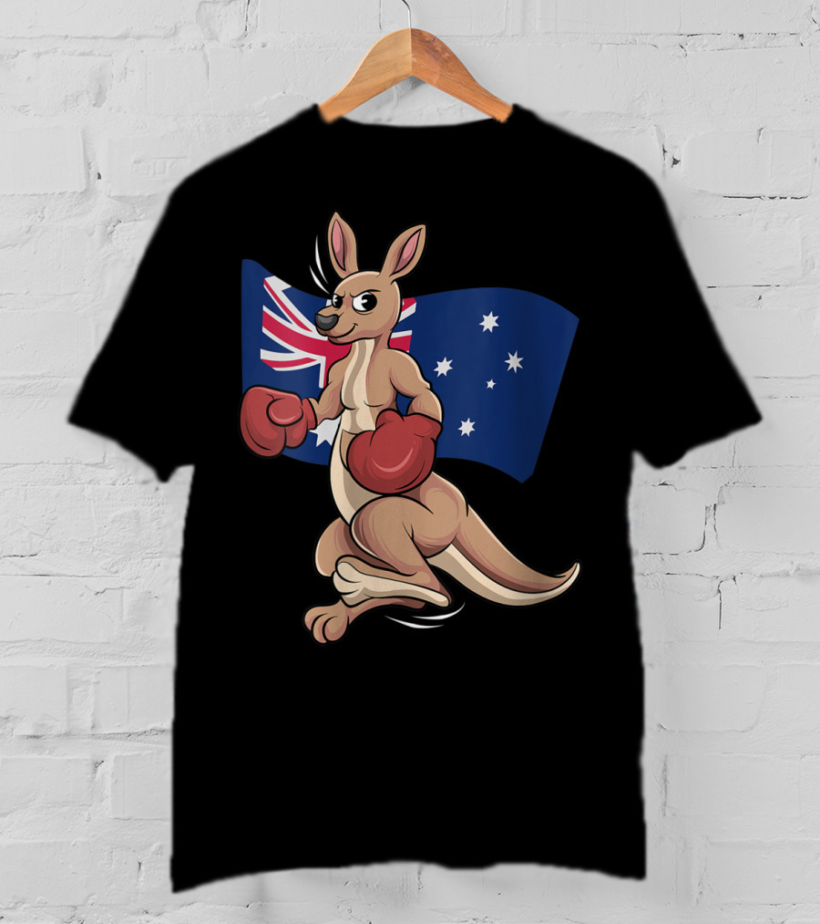 Cute Boxing Kangaroo Australian Flag Australia Day T-Shirt