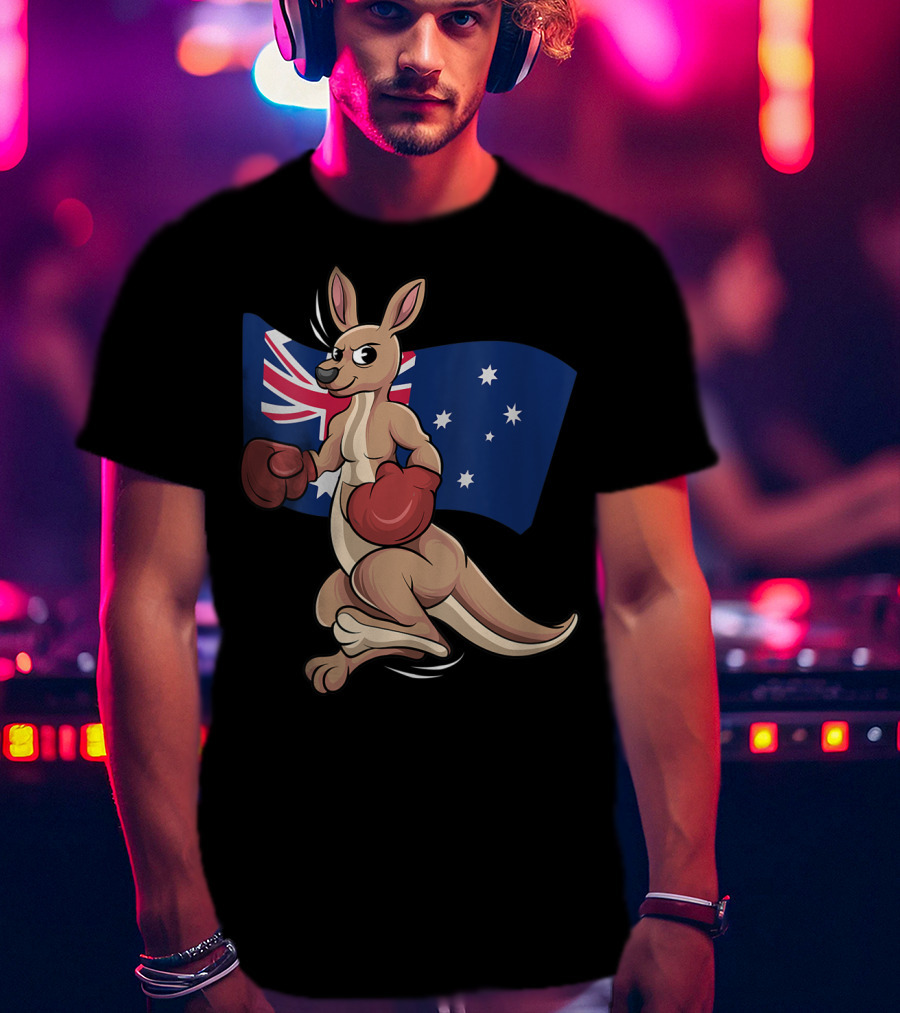 Cute Boxing Kangaroo Australian Flag Australia Day T-Shirt