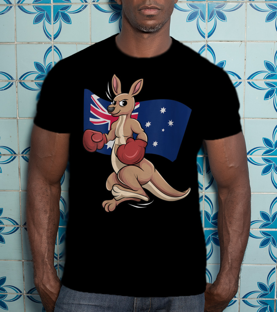 Cute Boxing Kangaroo Australian Flag Australia Day T-Shirt