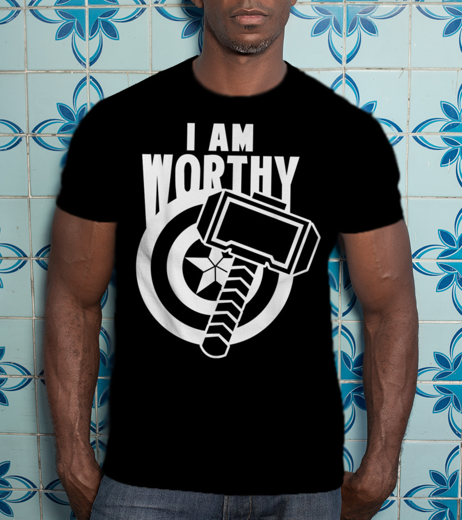Captain America I Am Worthy Avengers Endgame Mjolnir Shield T-Shirt