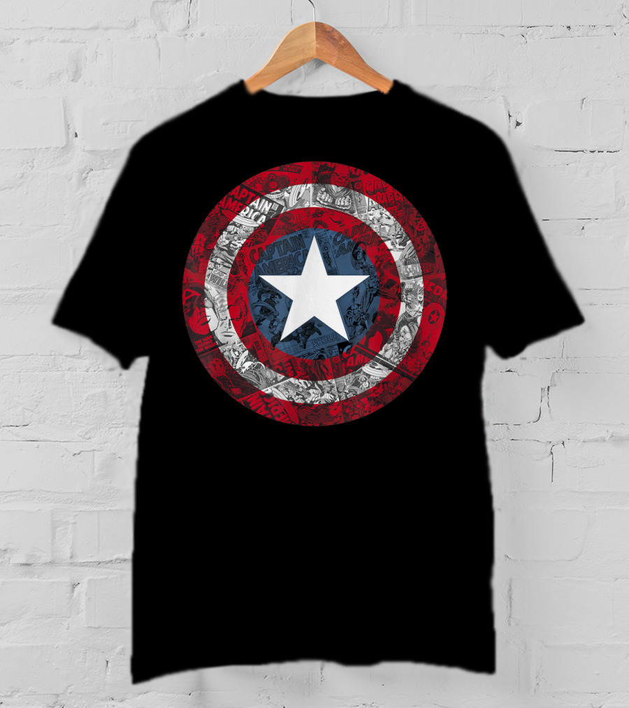 Marvel Captain America Shield Comic Collage Avengers T-Shirt