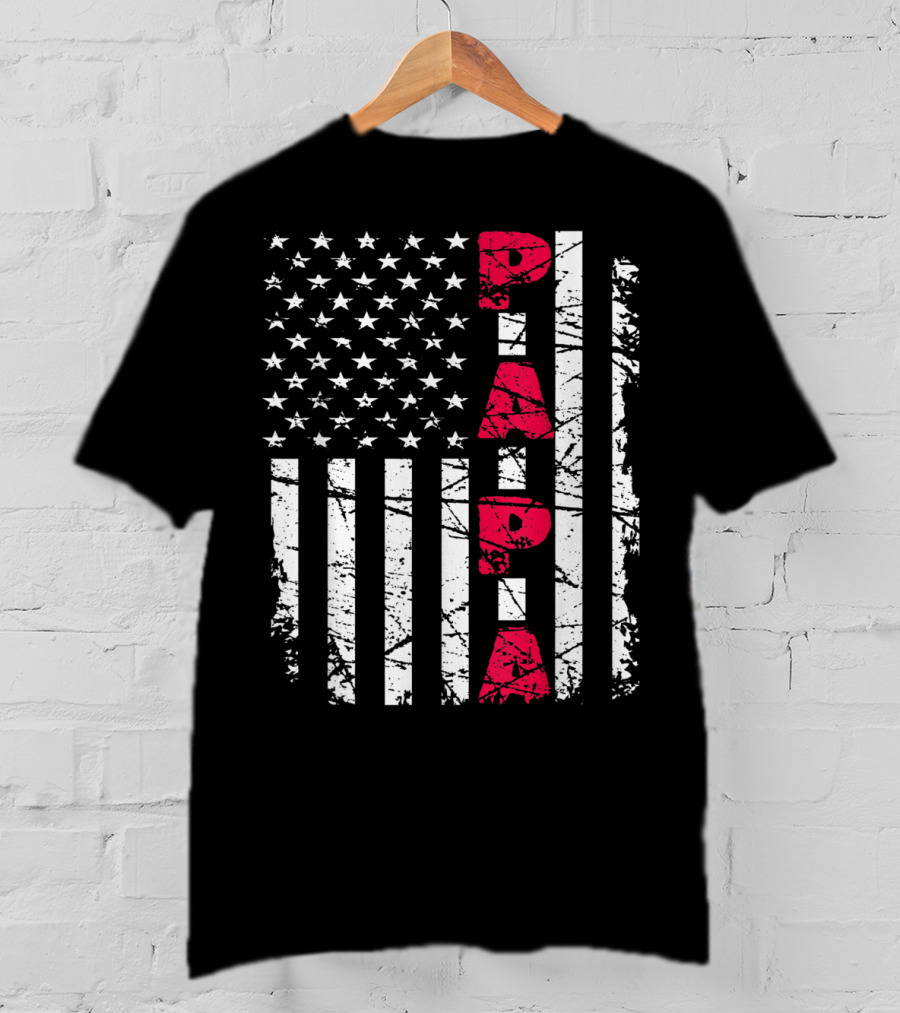 Mens Proud Papa American Flag Christmas Husban T-Shirt