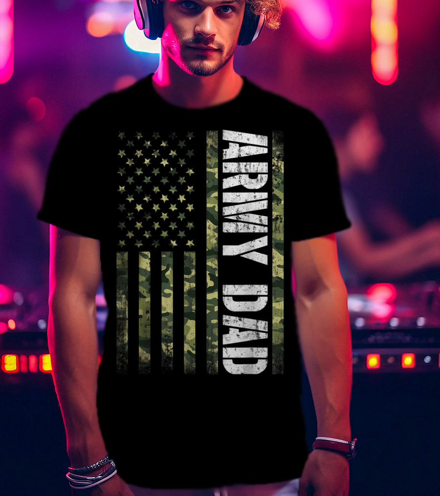 USA Camo Flag Army Dad T-Shirt