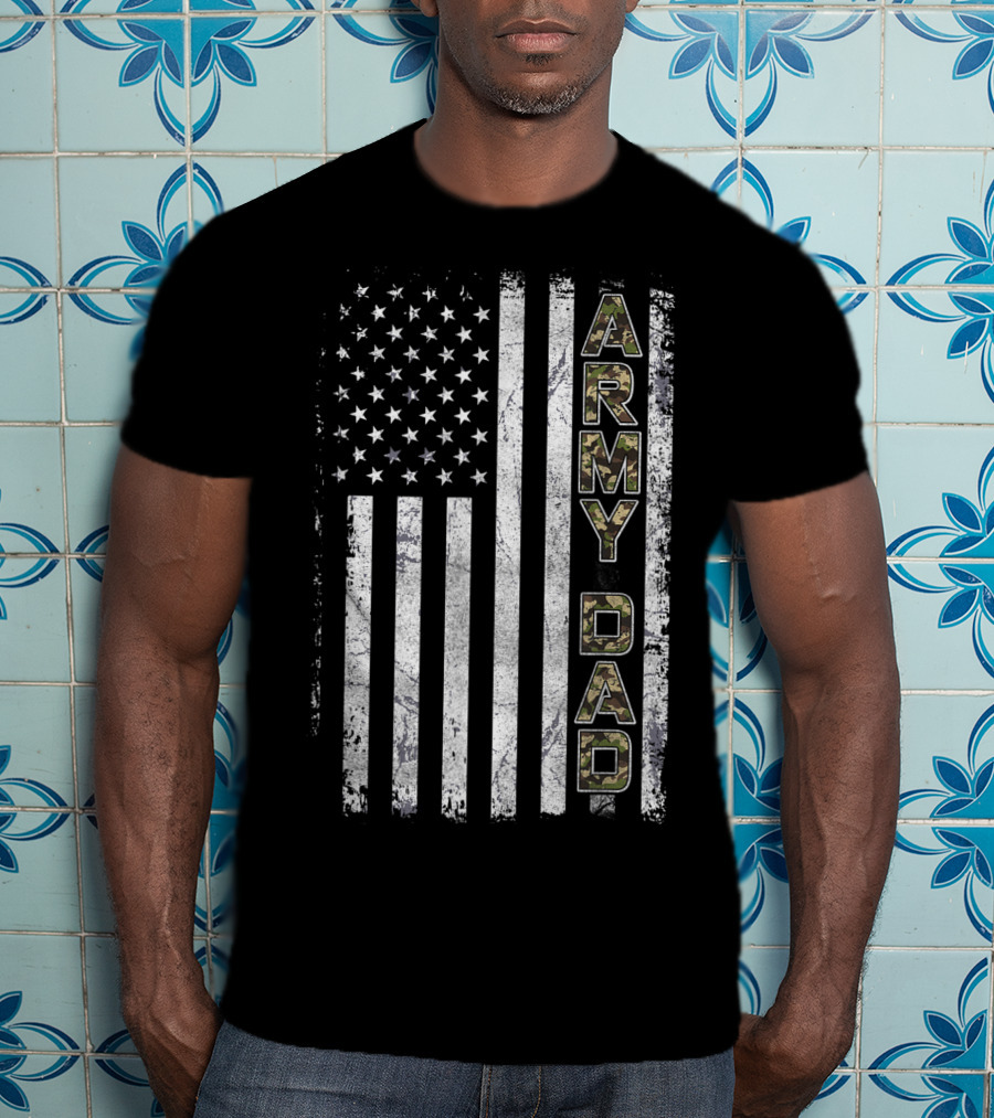 Army Dad Camouflage United States Flag Patriotic T-Shirt