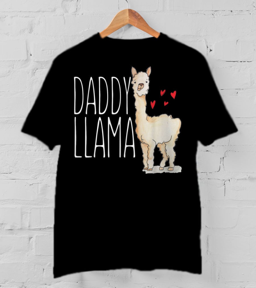 Daddy Llama Funny Matching Family Tribe Dad Hearts T-Shirt