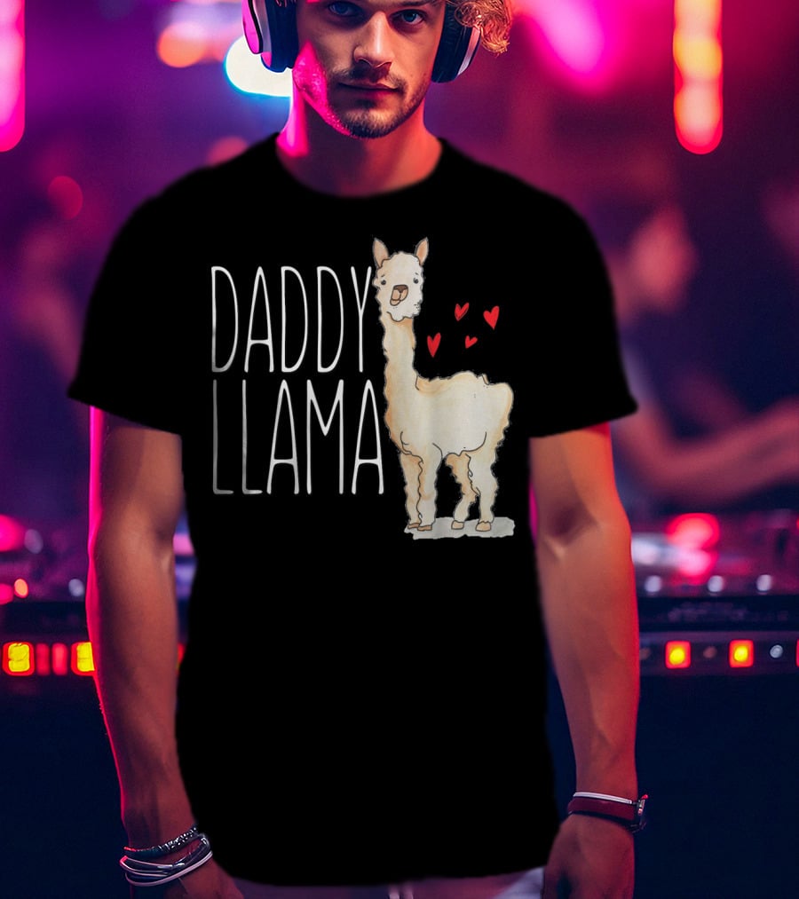 Daddy Llama Funny Matching Family Tribe Dad Hearts T-Shirt