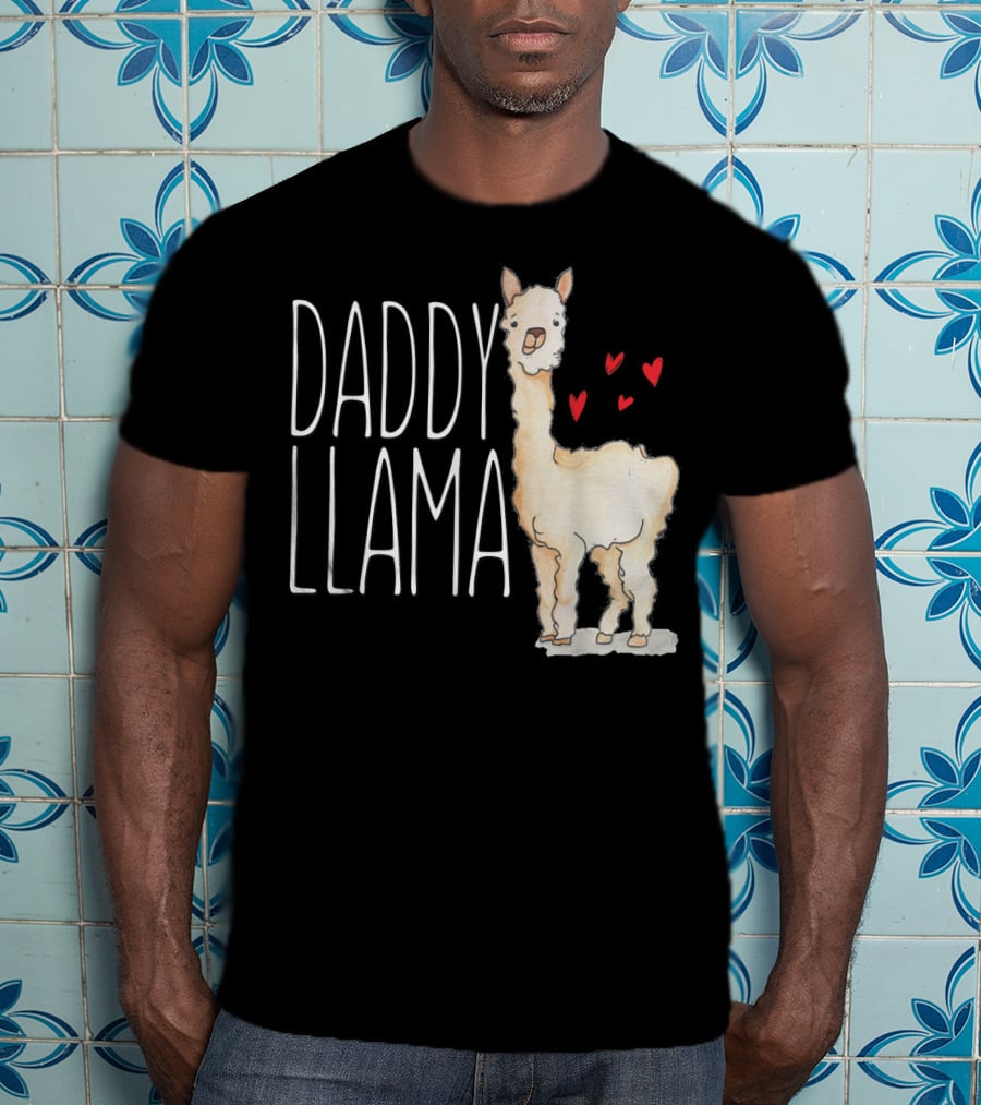 Daddy Llama Funny Matching Family Tribe Dad Hearts T-Shirt