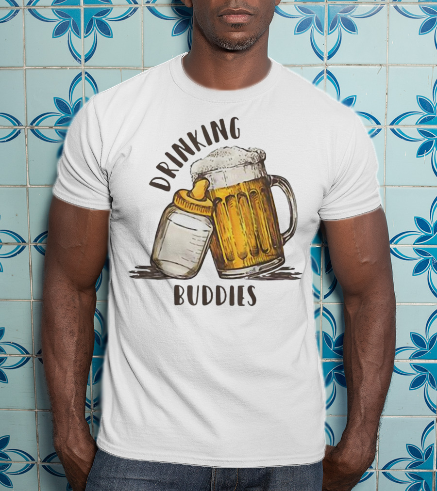 Drinking Buddies Dad And Baby Matching Beer Mug And Bottle T-Shirt