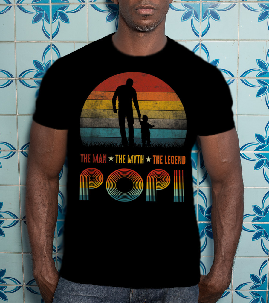 Popi The Man The Myth The Legend Vintage Silhouette Retro Sunset T-Shirt
