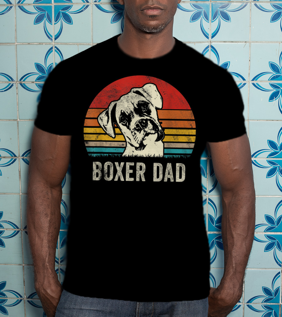 Boxer Dad Vintage Sunset Portrait Mens Daddy T-Shirt