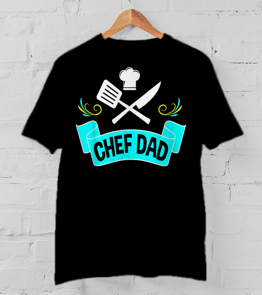 Chef Dad Cooking Daddy Banner With Chef Hat And Cooking Tools T-Shirt