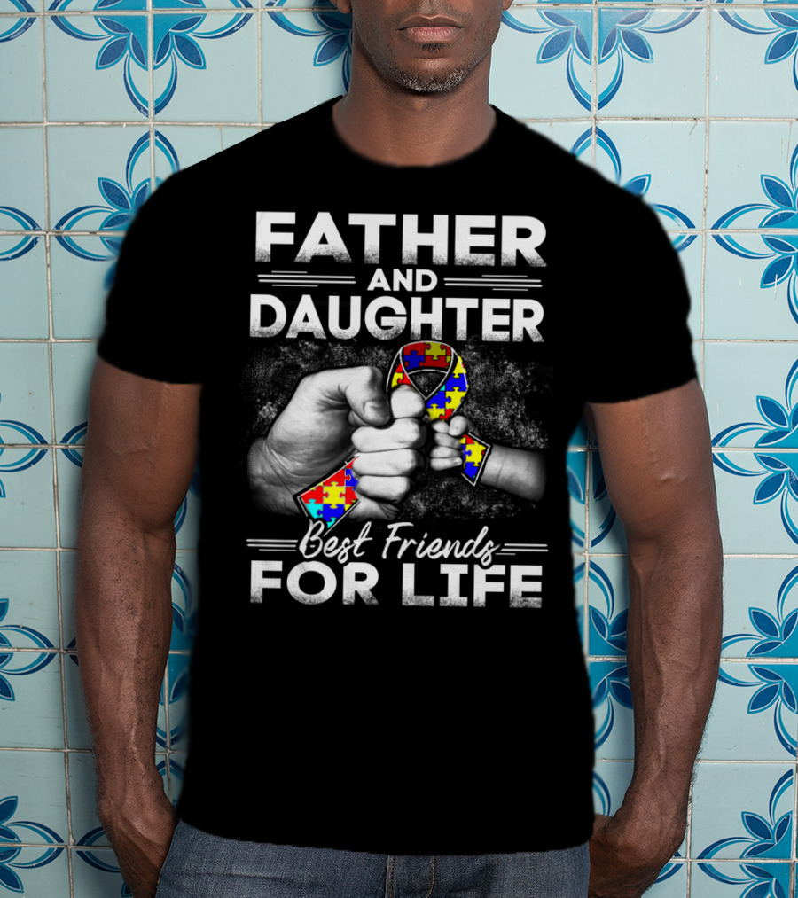 Father And Daughter Best Friends For Life Puzzle Ribbon Unity T-Shirt