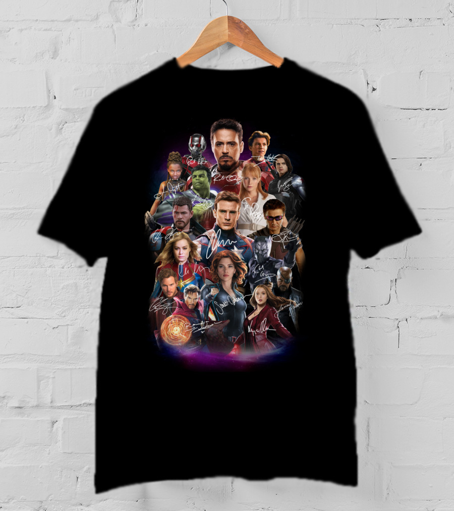 Avengers Characters Collage With Autographs T-Shirt