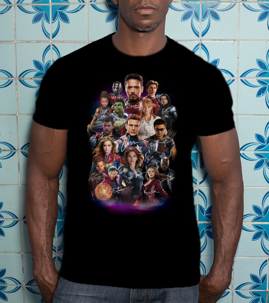 Avengers Characters Collage With Autographs T-Shirt