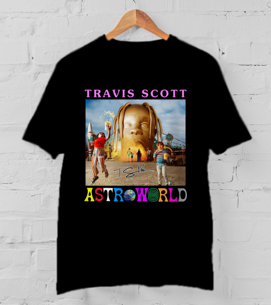 TRAVIS SCOTT ASTROWORLD Album Cover With Iconic Head And Signature T-Shirt
