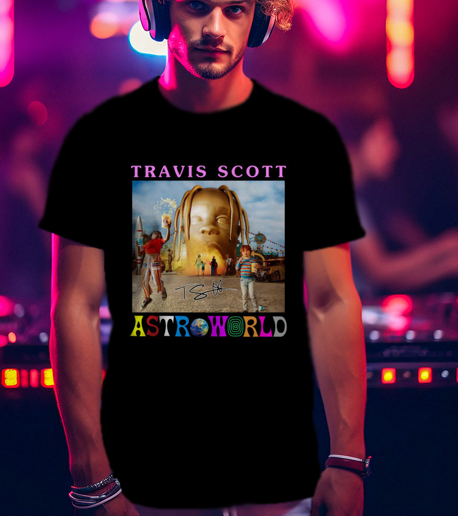 TRAVIS SCOTT ASTROWORLD Album Cover With Iconic Head And Signature T-Shirt