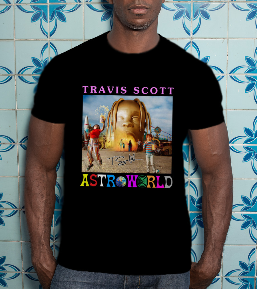 TRAVIS SCOTT ASTROWORLD Album Cover With Iconic Head And Signature T-Shirt