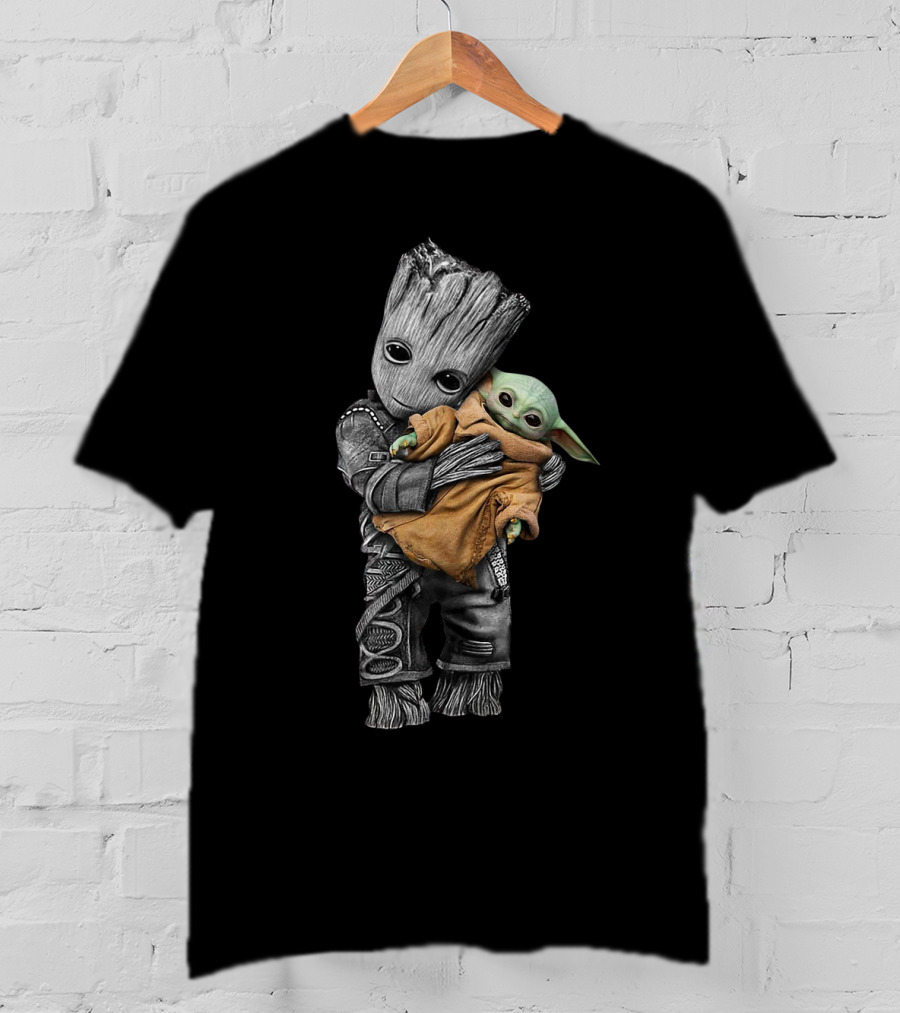 Groot Cradling Baby Yoda Together T-Shirt
