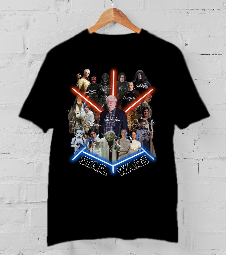 Star Wars George Lucas And Iconic Character Collage With Signatures T-Shirt