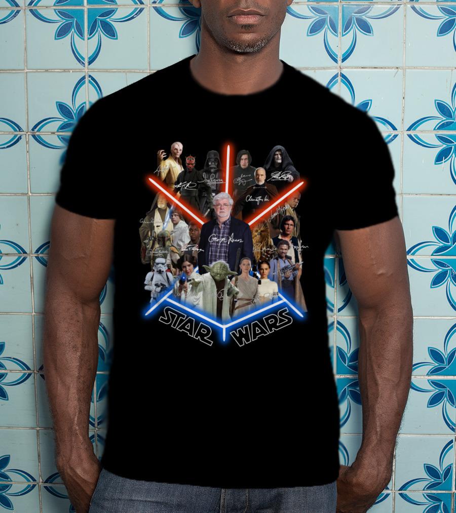 Star Wars George Lucas And Iconic Character Collage With Signatures T-Shirt