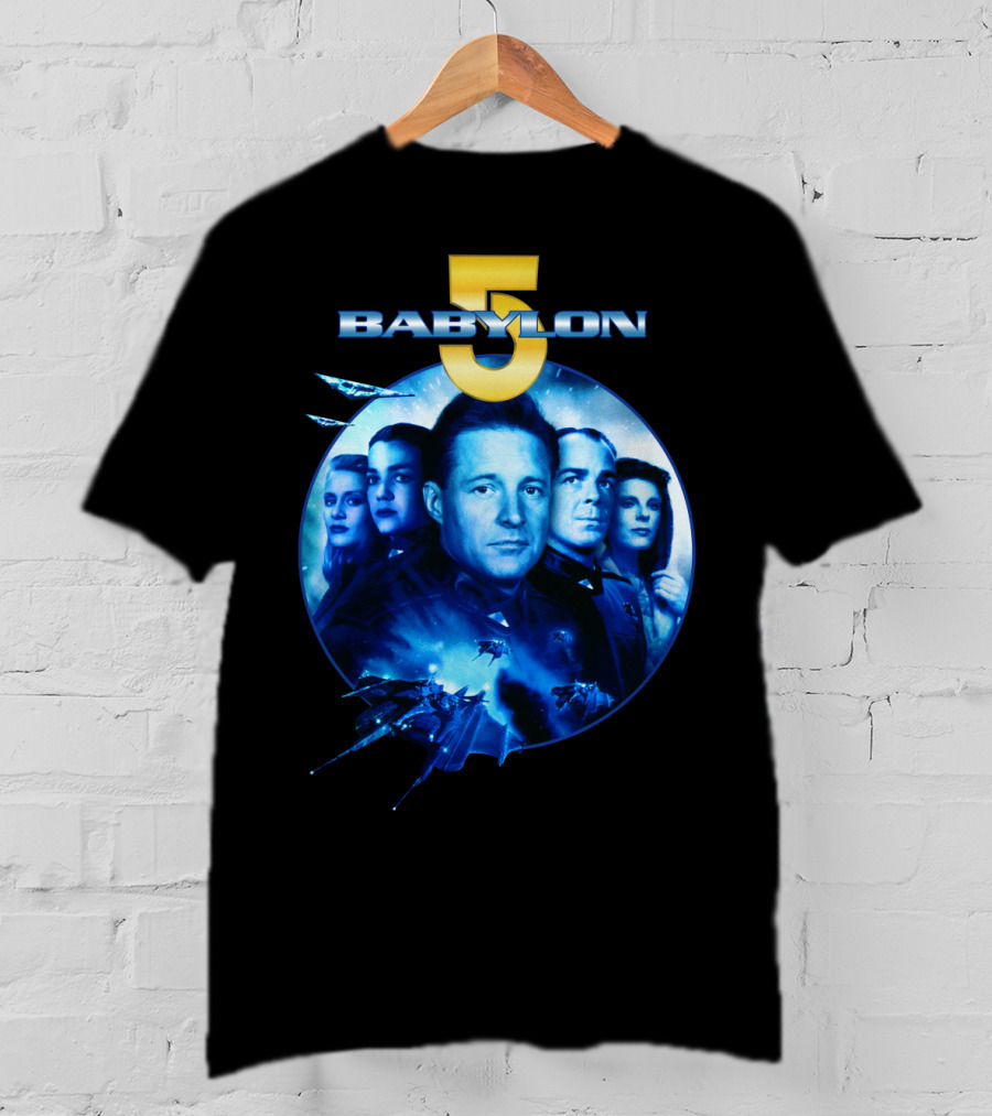 Babylon 5 Science Fiction Series Characters And Spaceship T-Shirt
