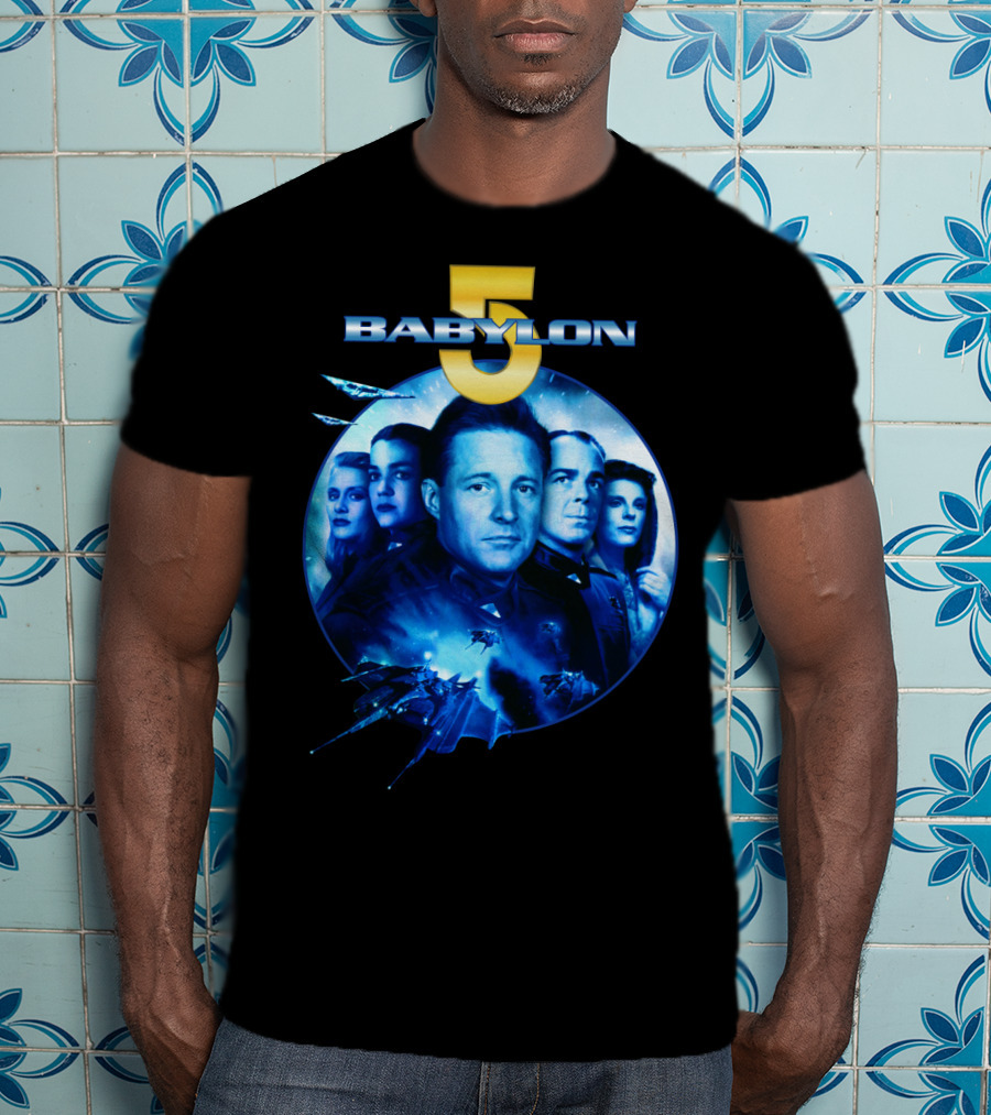 Babylon 5 Science Fiction Series Characters And Spaceship T-Shirt