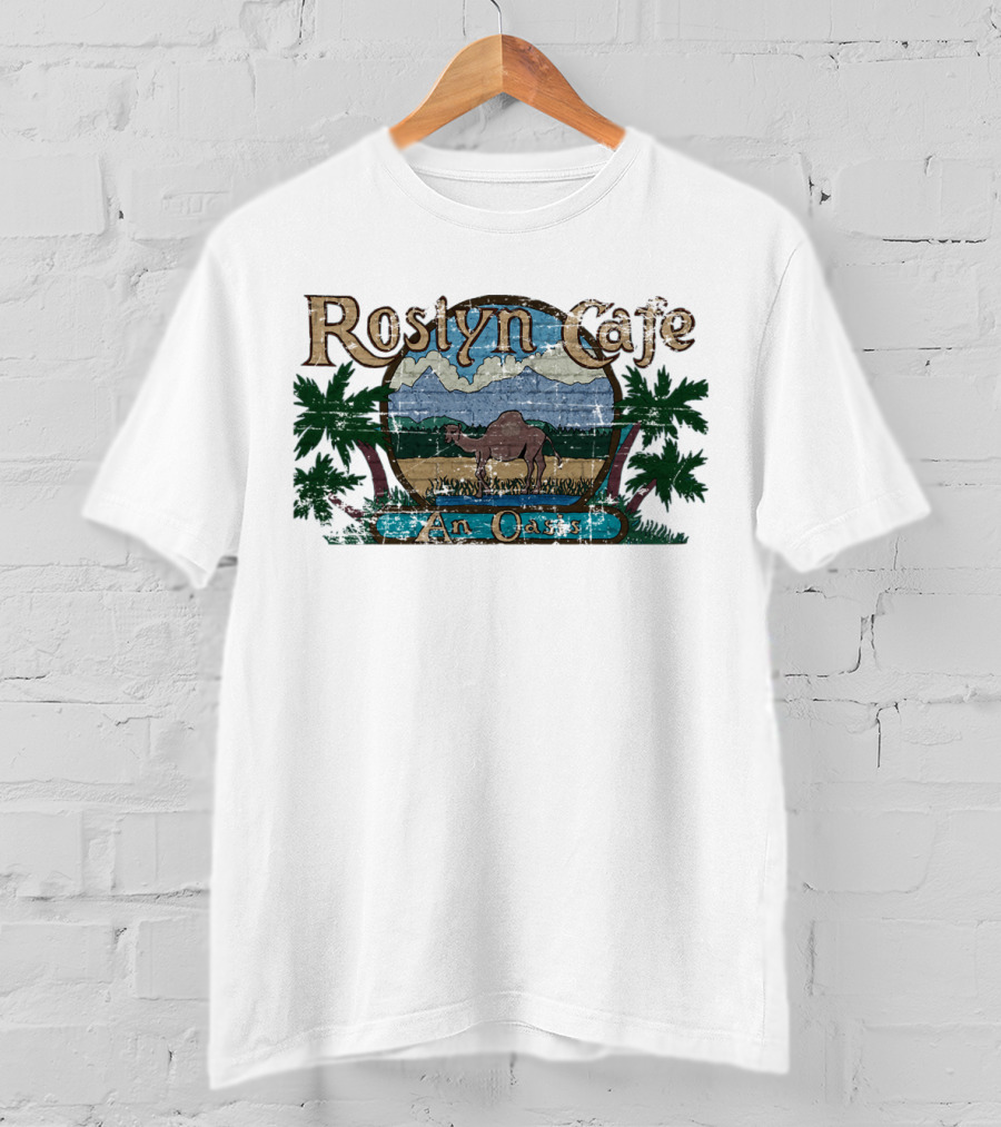 Roslyn Cafe An Oasis Camel And Palm Trees Scenic T-Shirt