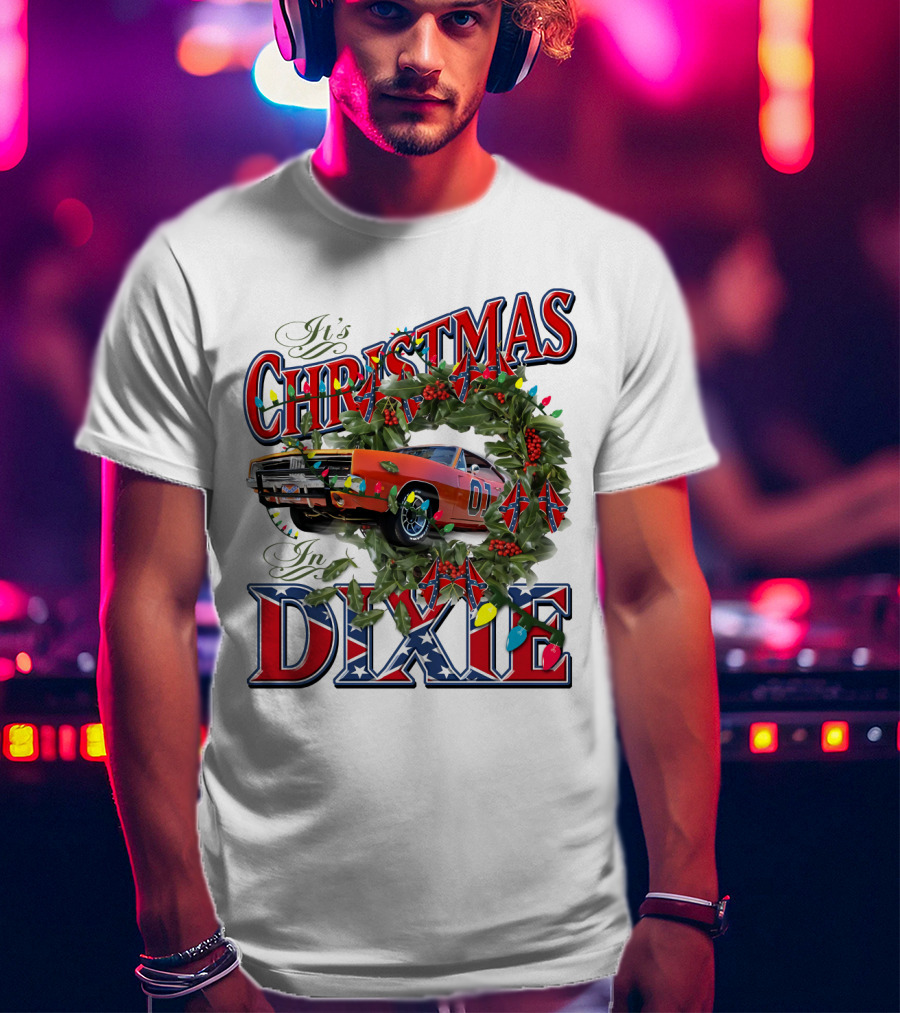 It's Christmas In Dixie 01 General Lee Car Wreath Lights T-Shirt