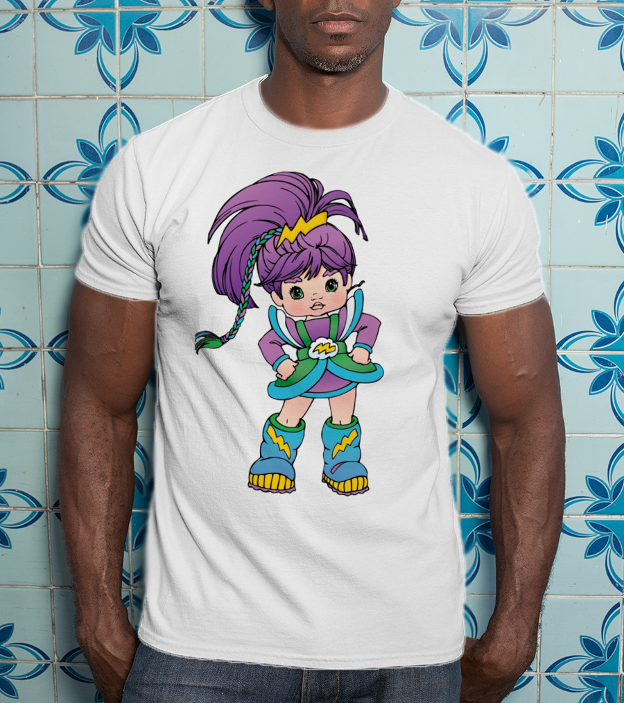 Rainbow Brite Stormy Character With Purple Hair And Lightning Bolt T-Shirt