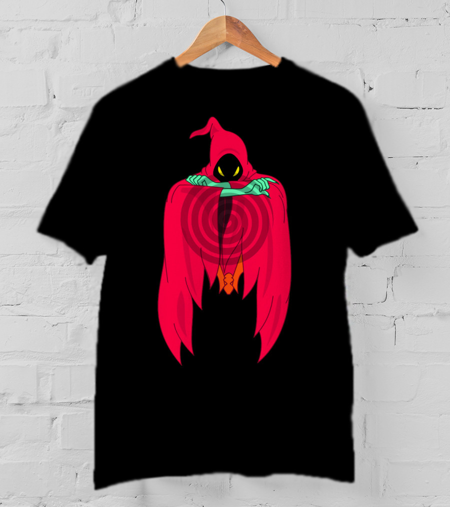 Shadow Weaver Enigmatic Hooded Phantom With Red Cape And Yellow Eyes T-Shirt