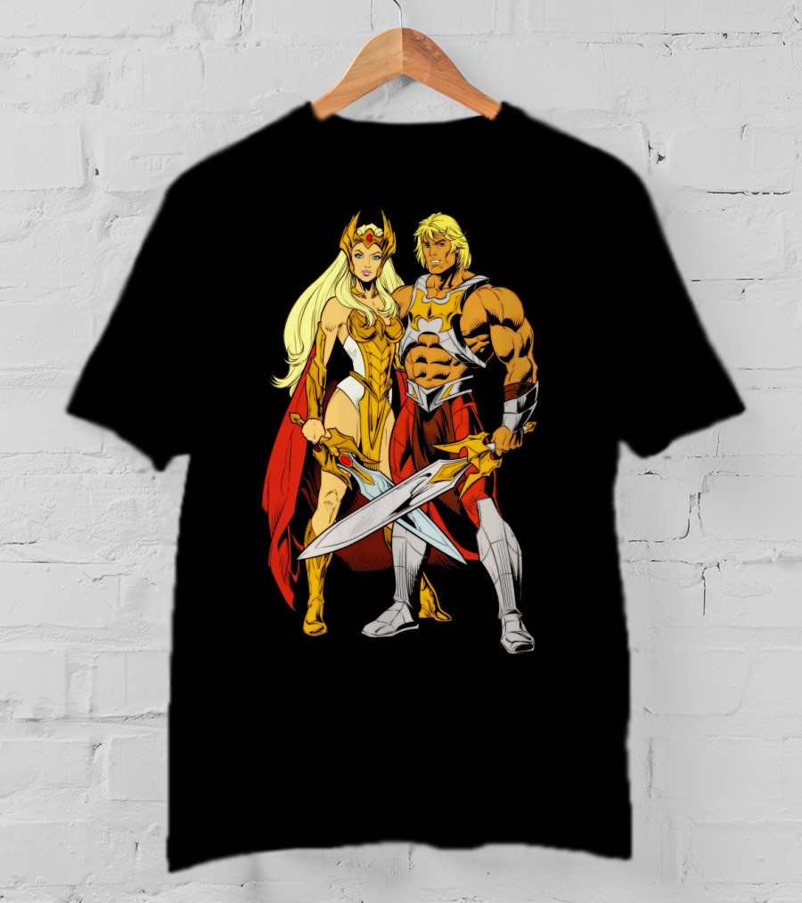 She-Ra And He-Man Classic Characters With Swords T-Shirt