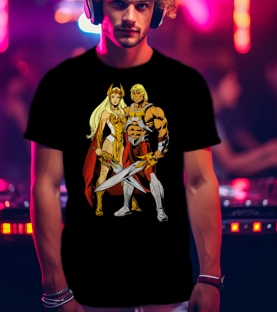 She-Ra And He-Man Classic Characters With Swords T-Shirt